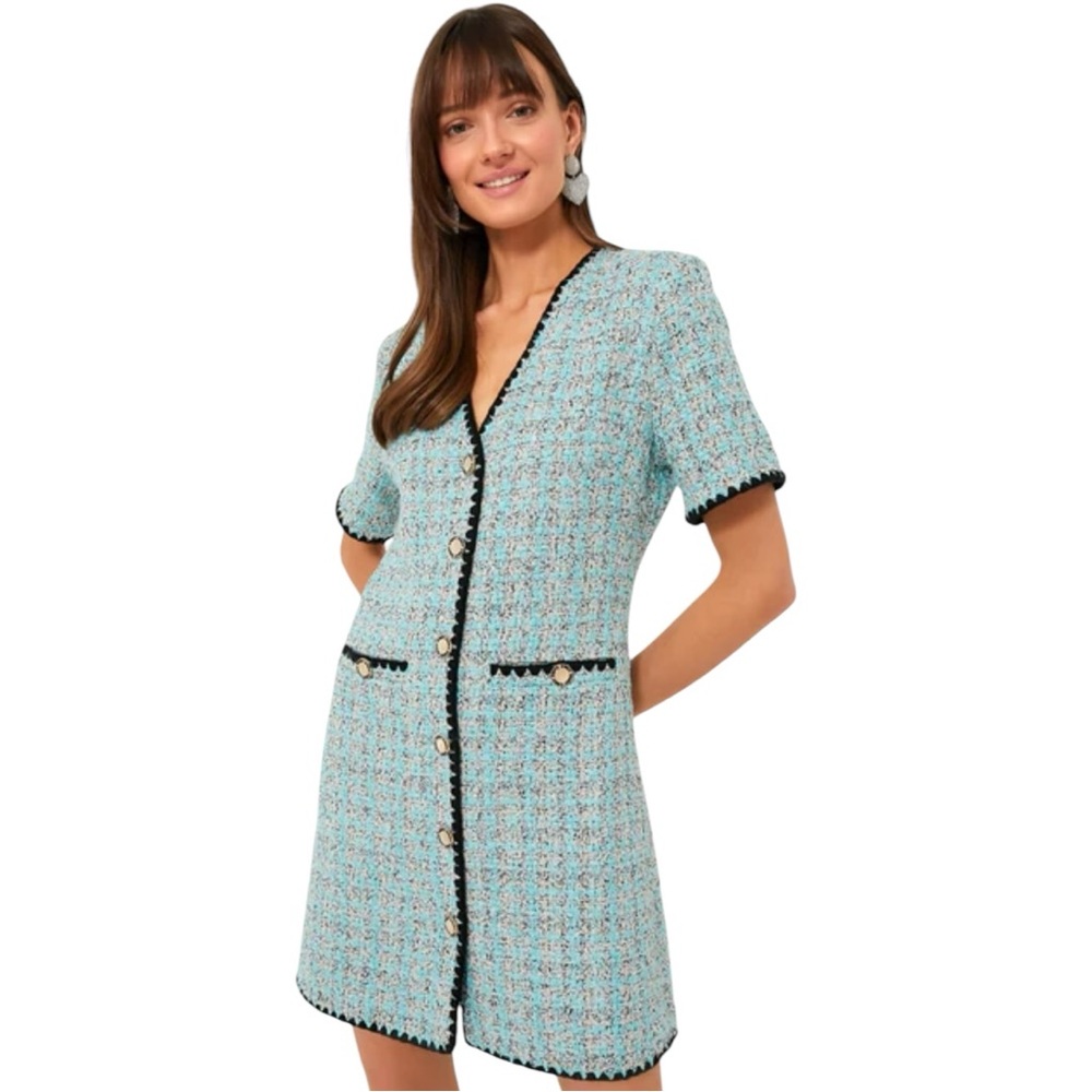 Pomander Place Blue Sheath Dress V-Neck Short Sleeve